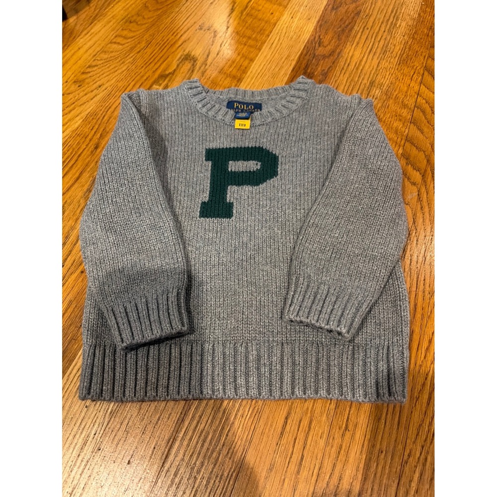 Polo Ralph Lauren Toddler Boys Gray P Logo Sweater Size 2/2T Preppy Collegiate